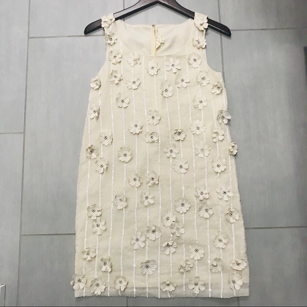 Floral appliqué and sequined ivory dress